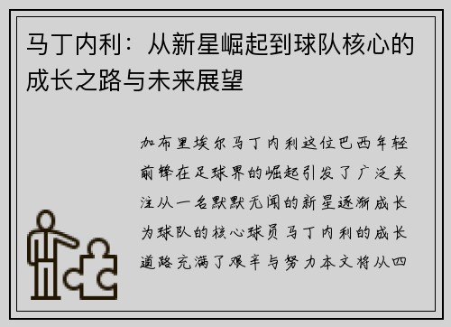 马丁内利：从新星崛起到球队核心的成长之路与未来展望