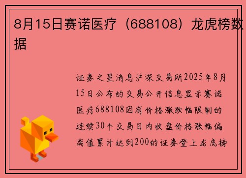 8月15日赛诺医疗（688108）龙虎榜数据